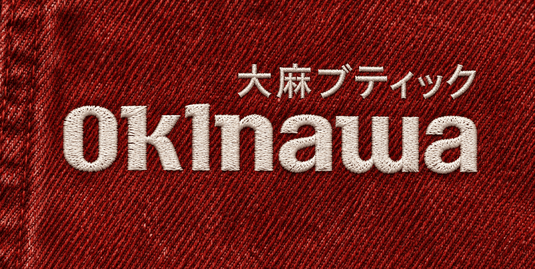 Okinawa wordmark on red fabric