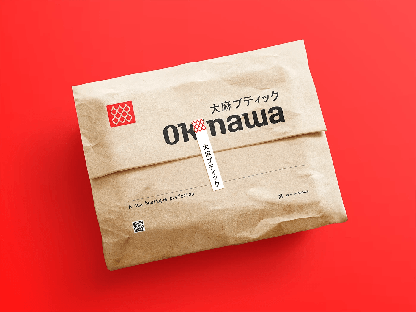 Okinawa paper packaging on a red background